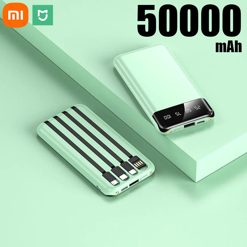 Xiaomi 50000mAh Large Capacity Power Bank 4 in 1 Built in Cables Powerbank LED Intelligent Digital Display for Iphone Samsung