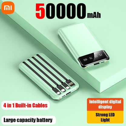 Xiaomi 50000mAh Large Capacity Power Bank 4 in 1 Built in Cables Powerbank LED Intelligent Digital Display for Iphone Samsung