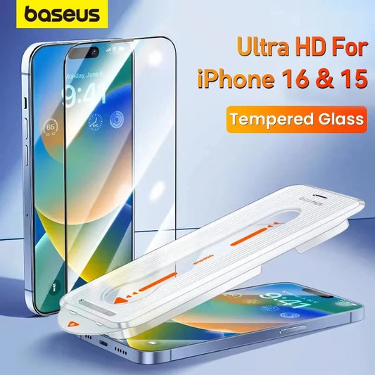 Baseus Ultra HD Tempered Glass for iPhone 16 15 Pro Max Plus Screen Protector add Dust-Proof Installation Tool Protective Film