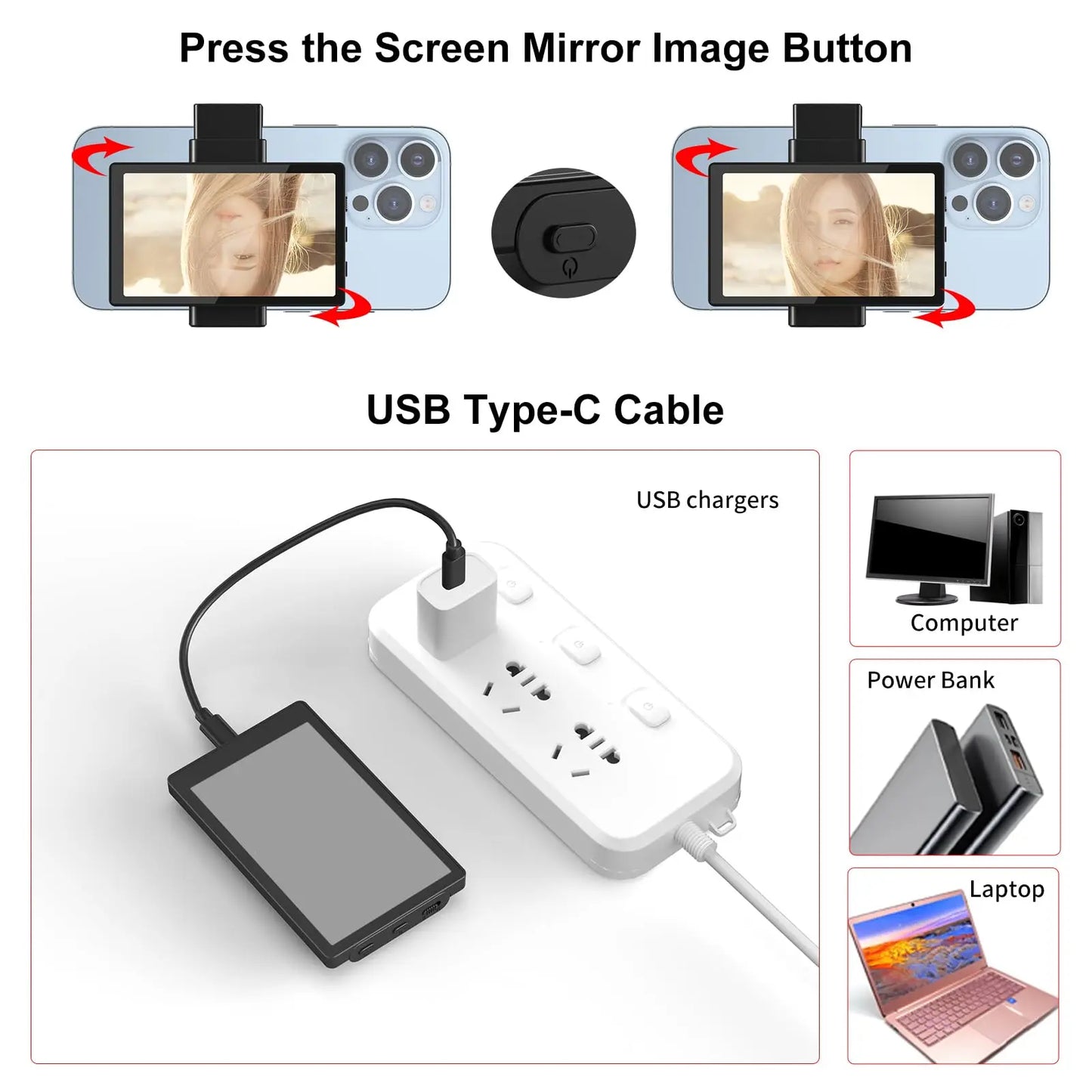 King Ma Phone Vlog Selfie Monitor Screen, Using Phone Rear Camera for Selfie Vlog Live Stream TikTok, Compatible with iPhone