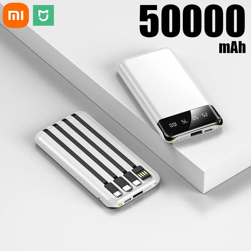 Xiaomi 50000mAh Large Capacity Power Bank 4 in 1 Built in Cables Powerbank LED Intelligent Digital Display for Iphone Samsung