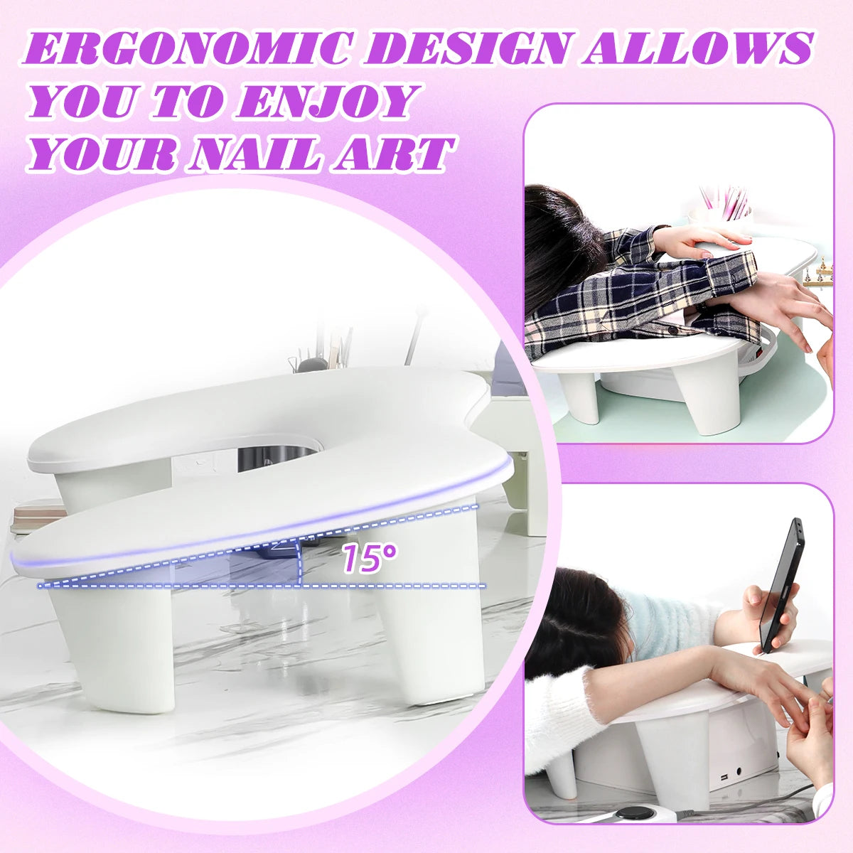 U-shaped Nail Art Hand Pillow Arm Rest Portable Removable Stand Tilt Design Manicure Stand Hand Pillow PU Material Hand Pillow