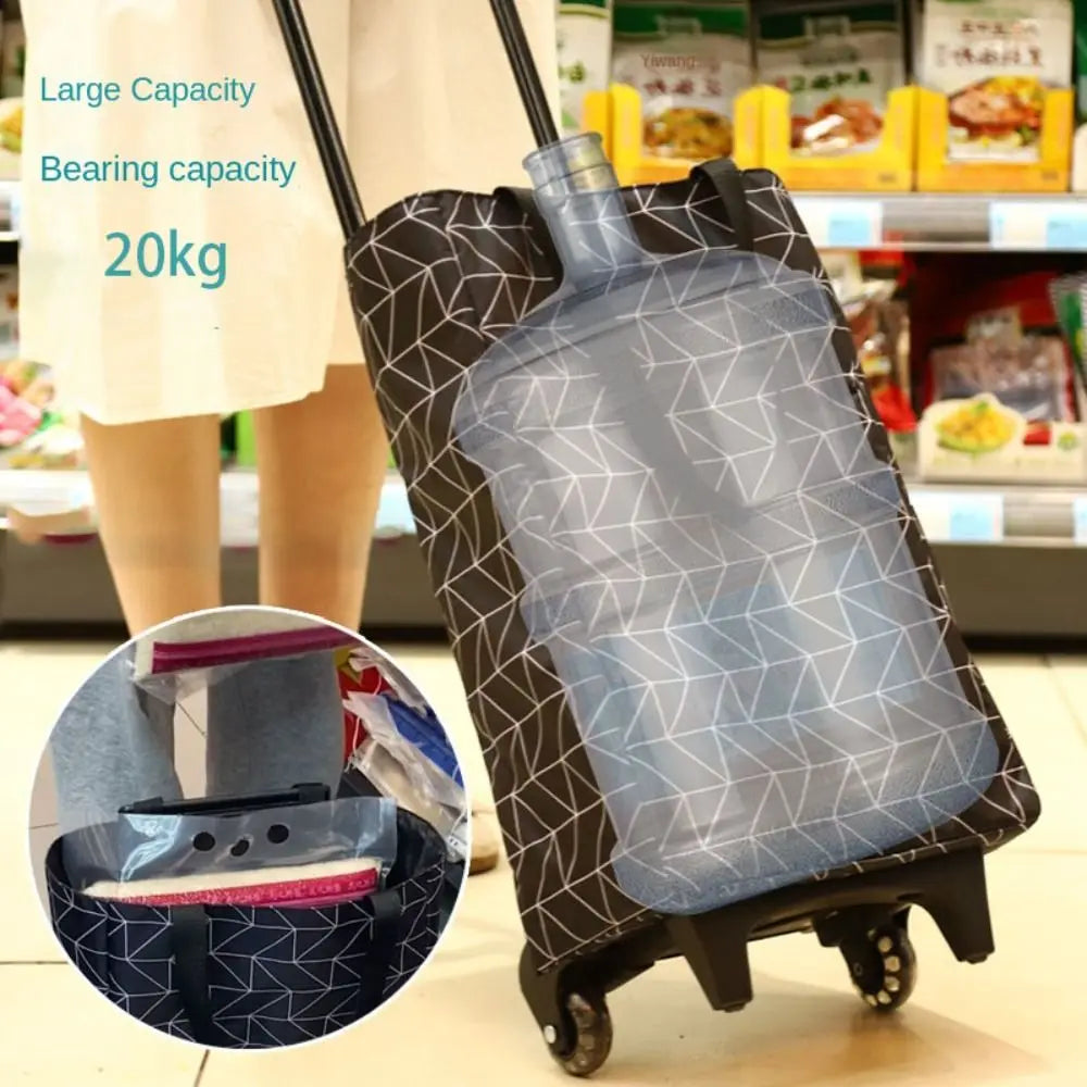 Trolley Bag Collapsible Shopping Cart with Wheels Reusable Shopping Trolley Folding Grocery Bag