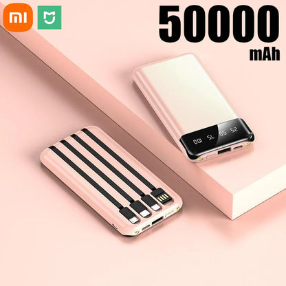 Xiaomi 50000mAh Large Capacity Power Bank 4 in 1 Built in Cables Powerbank LED Intelligent Digital Display for Iphone Samsung